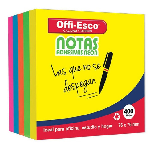 Paquete Notas Adhesivas 400 Hojas Colores Neon Offi-esco +o roxvan
