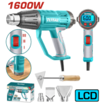 PISTOLA CALOR CON TEMPERATURA AJUSTABLE PANTALLA LCD 1600W INCLUYE 3 BOQUILLAS Y 1 RASCADOR INDUSTRIAL TOTAL (UTB16056)