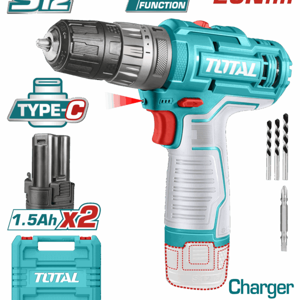 TALADRO INALAMBRICO 3/8 12V INCLUYE 2 BATERIAS 1.5 AH SUPER TOTAL  (TIDLI12202)