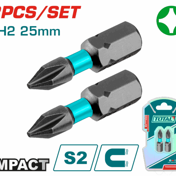 PUNTAS TALADRO INMANTADAS  DE IMPACTO (+) 25MM X 2 PZS INDUSTRIAL TOTAL (TACIM71PH225)