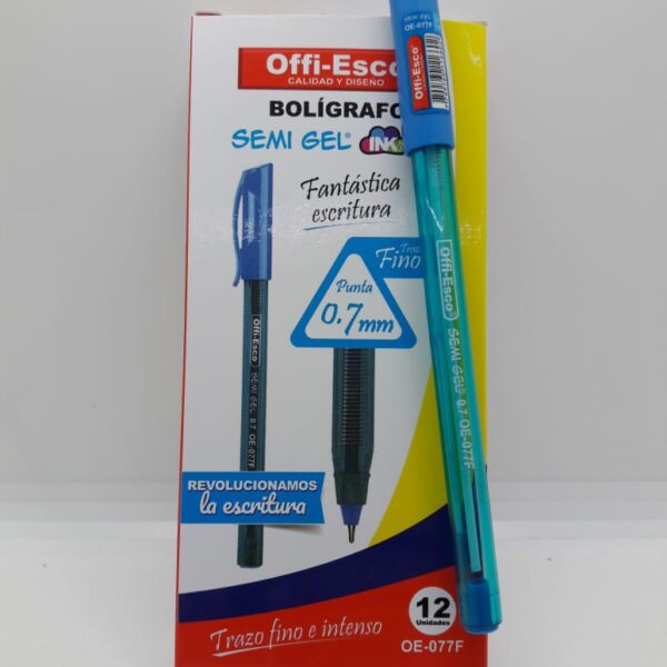 BOLIGRAFO AZUL CELESTE SEMIGEL OFFI-ESCO REF: OE-077F