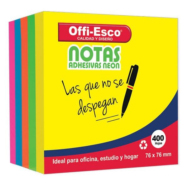 NOTAS ADHESIVAS NEON 76X76MM 100H OFFI-ESCO REF: OE-361