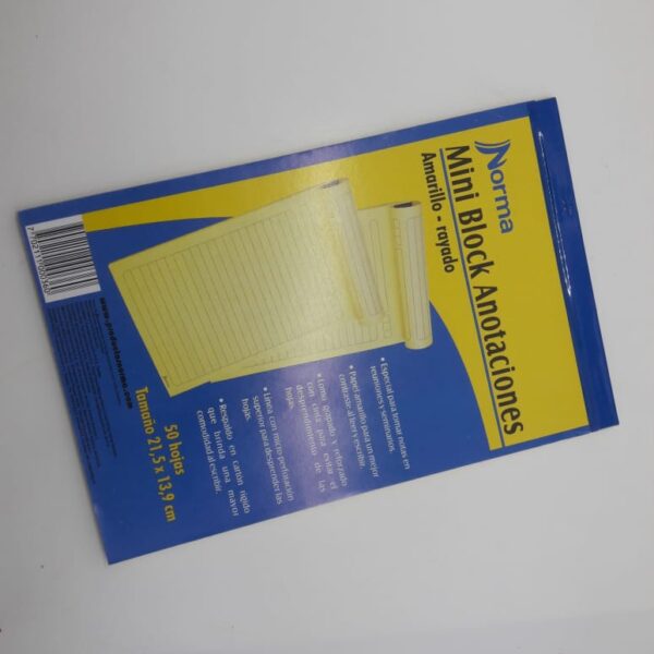 MINI BLOCK ANOTACIONES AMARILLO-RAYADO 50 HOJAS 21,5X13,9CM