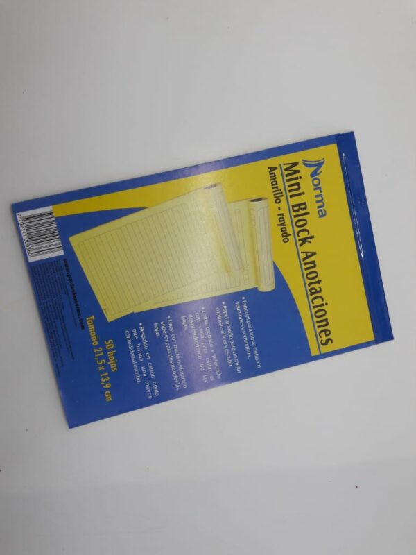 MINI BLOCK ANOTACIONES AMARILLO-RAYADO 50 HOJAS 21,5X13,9CM