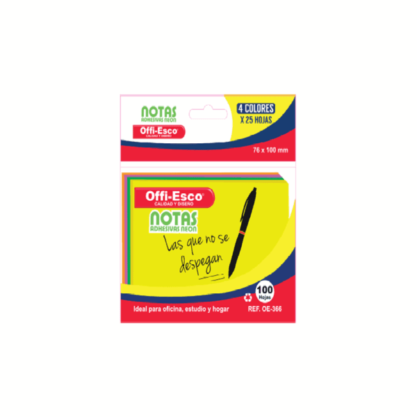 NOTAS ADHESIVAS NEON 76*100 NEON OFFI ESCO REF: OE-366
