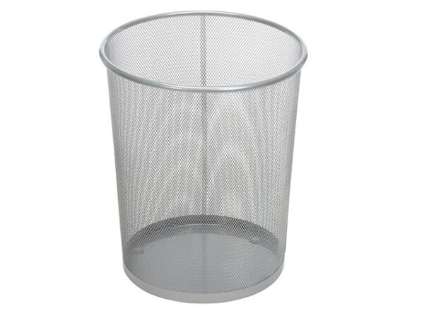 PAPELERA DE MALLA METALICA REDONDA GRIS