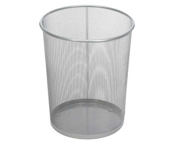 PAPELERA DE MALLA METALICA REDONDA GRIS