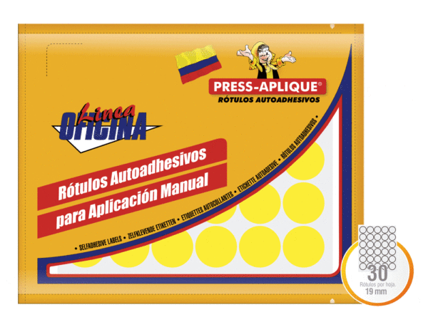 ROTULOS ADHESIVOS AMARILLO 19MM PRESS APLIQUE REF:1170