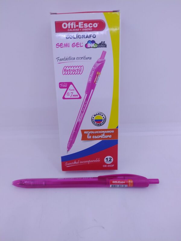BOLIGRAFO RETRACTIL SEMIGEL 07 FUCSIA OFFIESCO REF: OE053F