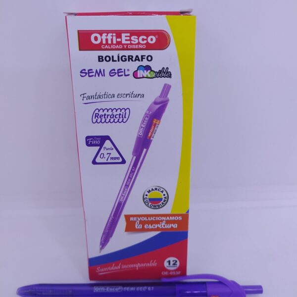 BOLIGRAFO RETRACTIL SEMIGEL 07 MORADO OFFIESCO OE053F