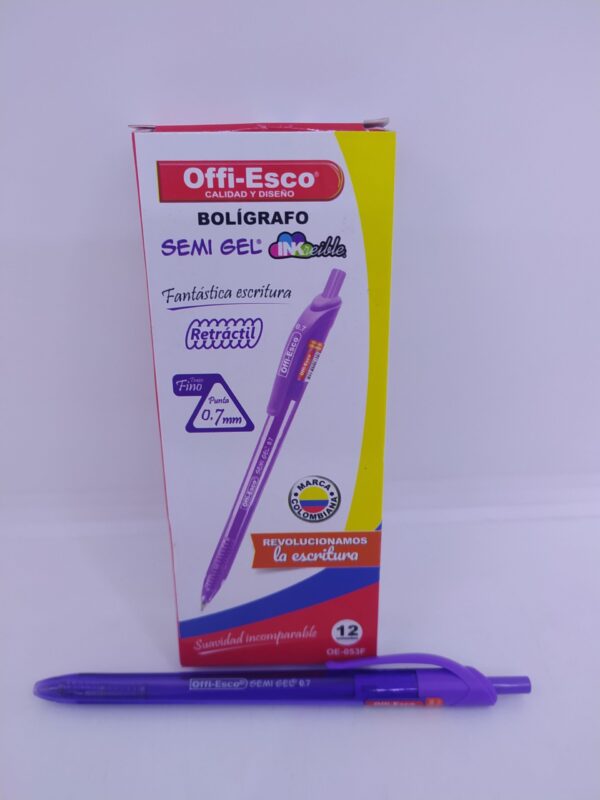 BOLIGRAFO RETRACTIL SEMIGEL 07 MORADO OFFIESCO OE053F