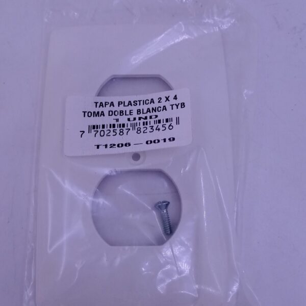 TAPA PLASTICA DE LUJO TOMA DOBLE BLANCA 2X4 INDUMA 8341