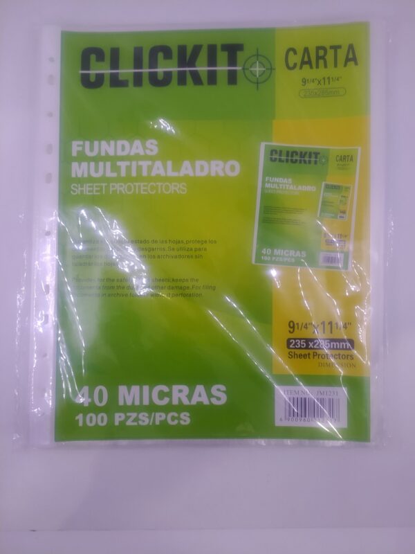 BOLSILLO CATALOGO CARTA 40 MICRAS * 100 UNDS CLICKIT
