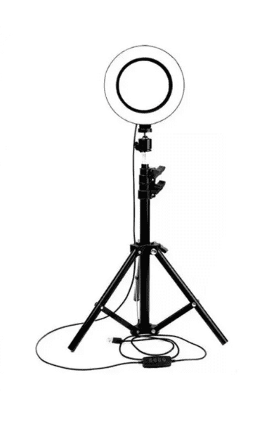 COMBO ARO DE LUZ LED BLANCA SEPIA 26CM USB TRIPODE + MICROFONO SOLAPA 3.5MM