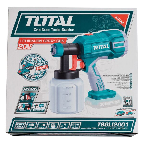 PISTOLA PINTAR INALAMBRICA 800ML 20V BATERIA Y CARGADOR NO INCLUIDO TOTAL (TSGLI2001)