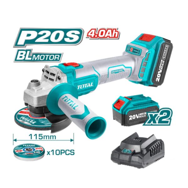PULIDORA INALAMBRICA 20V INCLUYE 10 DISCOS PARA CORTE DE METAL 2 BATERIAS Y CARGADOR INDUSTRIAL TOTAL (UTAGLI2011582)