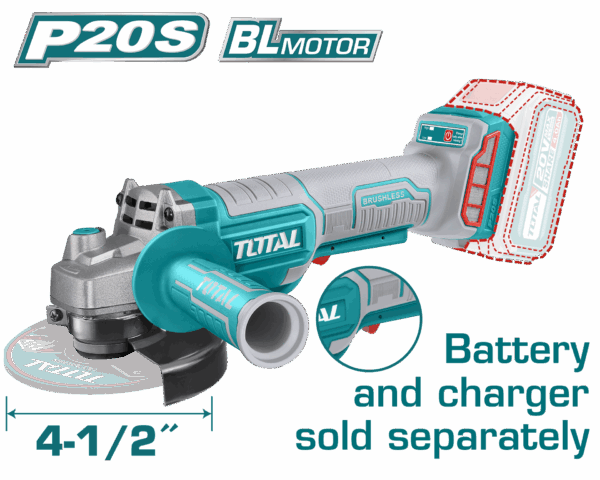PULIDORA INALAMBRICA 4 1/2 SUPER SELECT 20V BATERIA Y CARGADOR NO INCLUIDO TOTAL (UTAGLI211156)