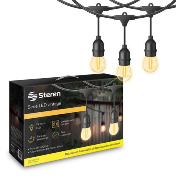 SERIE LED VINTAGE DE 24 FOCOS - 24 MTRS PARA EXTERIOR (RAMAL) INCLUYE BOMBILLOS
