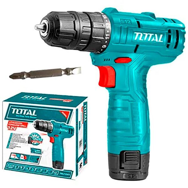 TALADRO INALAMBRICO 3/8 (10MM) 12V TOTAL INCLUYE 1 BATERIA DE 1.5AH CARGADOR TIPO-C NO INCLUIDO(TDLI12428)