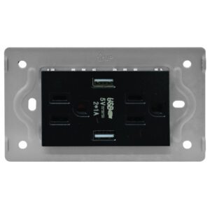 TOMA DOBLE + 2 USB LUXOR NEGRA INTERCAMBIABLE SIN TAPA DUKE ENERGY (V17-032)