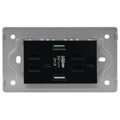 TOMA DOBLE + 2 USB LUXOR NEGRA INTERCAMBIABLE SIN TAPA DUKE ENERGY (V17-032)