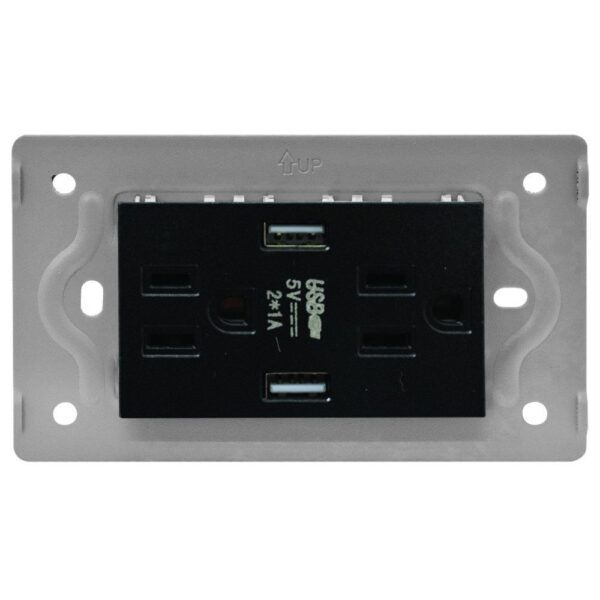 TOMA DOBLE + 2 USB LUXOR NEGRA INTERCAMBIABLE SIN TAPA DUKE ENERGY (V17-032)