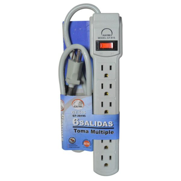 TOMA MULTIPLE X 6 CON CABLE 0.8 MTS ELECTRIC (RETIE-SP)(GT-615) (GT20195)