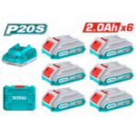 KIT DE 6 BATERIAS DE 20V (2.0 AH) + CARGADOR INDUSTRIAL TOTAL (UTFBCLI2062)