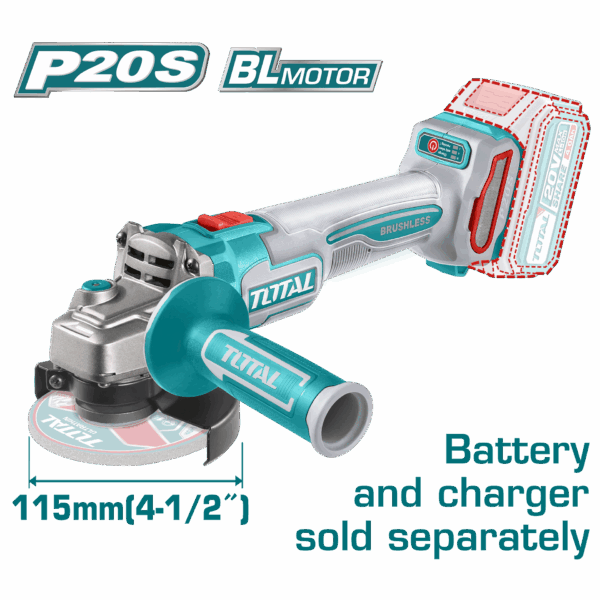 PULIDORA INALAMBRICA 4 1/2 INDUSTRIAL 20V BATERIA Y CARGADOR NO INCLUIDO MOTOR SIN ESCOBILLAS SUPER TOTAL (UTAGLI21154)