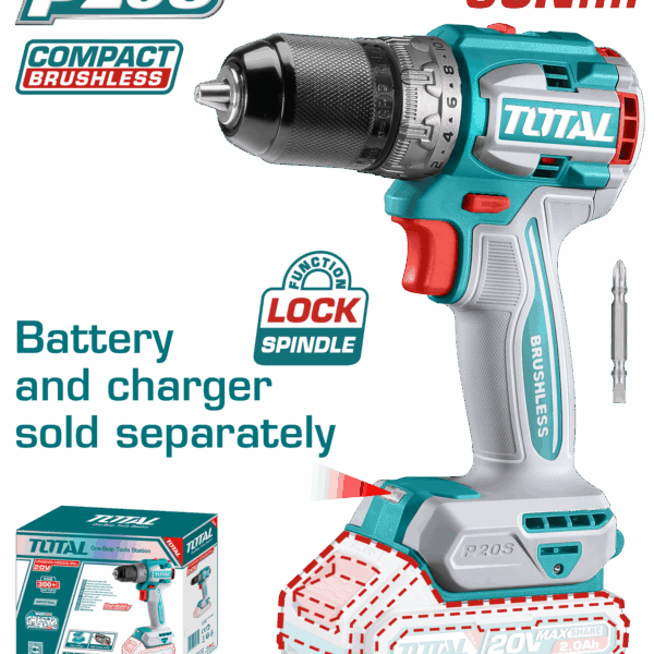 TALADRO INALAMBRICO 1/2 20V 60N.M CARGADOR Y BATERIA NO INCLUIDO SUPER TOTAL (TDLI206021)