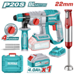 Combo de Taladro Rotomartillo Inalambrico Sds Plus 20V Incluye 1 Bateria, 1 CARGADOR,3 Brocas 1 Cincel Total y Batidora de Mano Decakila (UTOSLI2402