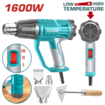 PISTOLA CALOR CON TEMPERATURA AJUSTABLE 1600W INCLUYE 3 BOQUILLAS Y 1 RASCADOR INDUSTRIAL TOTAL (UTB16045)