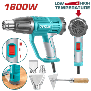 Pistola Calor con Temperatura Ajustable 1600W Incluye 3 Boquillas y 1 Rascador Industrial Total (UTB16045)
