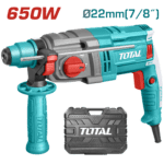 TALADRO ROTOMARTILLO SDS PLUS 650W 1,7 JOULES 110-120V INCLUYE 2 BROCAS Y 1 JUEGO DE ESCOBILLAS SUPER TOTAL (UTH306236)