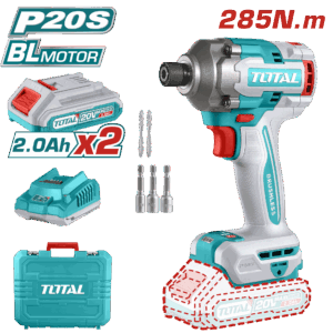 Atornillador de Impacto Inalambrico 1/4 20V Incluye 2 Baterias, Cargador y 5 Accesorios Caja Plastica Industrial Super Total (UTIRLI2028)