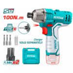 ATORNILLADOR DE IMPACTO INALAMBRICO 1/4 12V 100NM INCLUYE 2 BATERIAS, 2 PUNTA TALADRO Y 3 COPAS CAJA PLASTICA SUPER TOTAL (TIRLI12015)