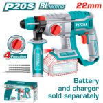 TALADRO ROTOMARTILLO INALAMBRICO SDS PLUS 20V 2.0 JOULES INDUSTRIAL INCLUYE 3 BROCAS Y 1 CINCEL BATERIA Y CARGADOR NO INCLUIDO TOTAL (TRHLI20208)