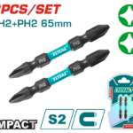 PUNTAS TALADRO INDUSTRIAL DOBLE PUNTA IMANTADA 65MM (+) (+) JUEGO X 2 PZS SUPER TOTAL (TACIM72PH265)