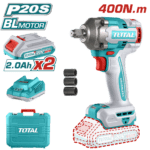 Pistola Impacto Inalambrica 1/2 20V 400 Nm Incluye 2 Baterias 1 Cargador y 3 Copas 17,19,21 MM Industrial Total (UTIWLI2040)