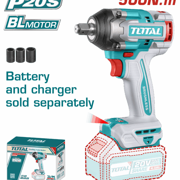 PISTOLA IMPACTO INALAMBRICA 1/2 20V 500 NM   BATERIA Y CARGADOR SE VENDEN POR SEPARADO  SUPER TOTAL (TIWLI20501)