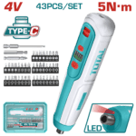 ATORNILLADOR INALAMBRICO 4V 5NM CAJA PLASTICA 43PZS  SUPER TOTAL (TSDLI04062)