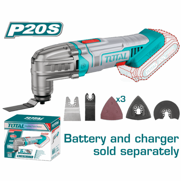 MULTIHERRAMIENTA INALAMBRICA OSCILANTE 20V + ACCESORIOS BATERIA Y CARGADOR NO INCLUIDO TOTAL (TMLI2022)