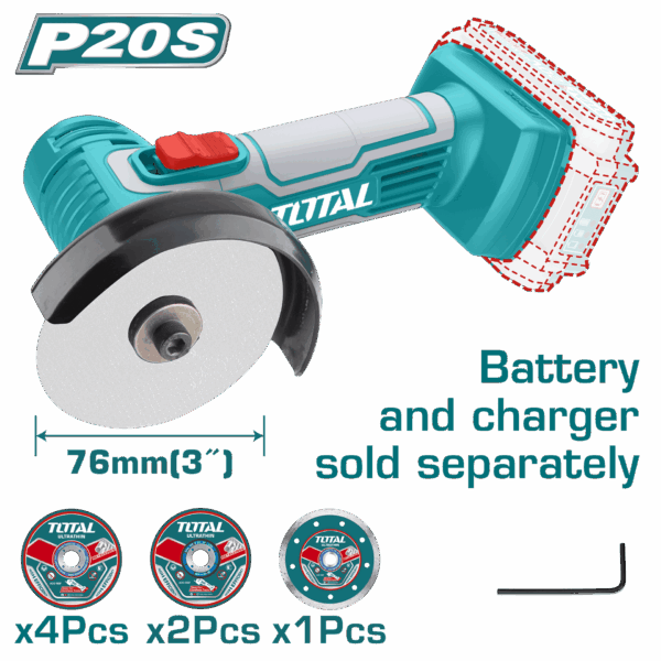 MINI PULIDORA 3" INALAMBRICA 20V INCLUYE  7 DISCOS INDUSTRIAL BATERIA Y CARGADOR SE VENDEN POR SEPARADO TOTAL (TAGLI7601)