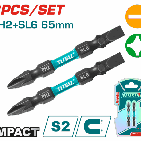 PUNTAS TALADRO INDUSTRIAL DOBLE PUNTA IMANTADA 65MM (+) (-) JUEGO X 2 PZS INDUSTRIAL SUPER TOTAL (TACIM72HL665)