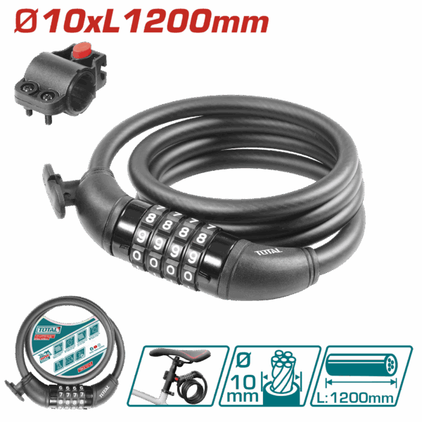 CANDADO MOTO CLAVE 10X1200MM SUPER TOTAL (TBK21012)