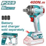 PISTOLA IMPACTO INALAMBRICA 1/2 20V 400 NM INCLUYE 3 COPAS 17,19,21 MM, CARGADOR Y BATERIA SE VENDEN POR SEPARADO INDUSTRIAL SUPER TOTAL (TIWLI20401)