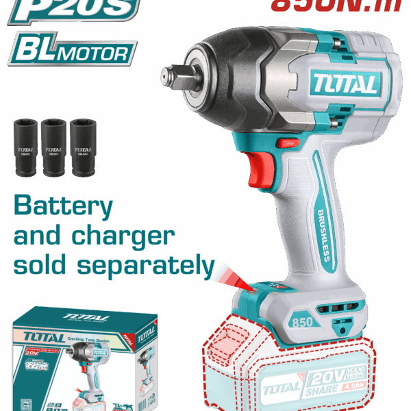 PISTOLA IMPACTO INALAMBRICA 1/2 20V 850 NM BATERIA Y CARGADOR SE VENDEN POR SEPARADO SUPER TOTAL (TIWLI20851)