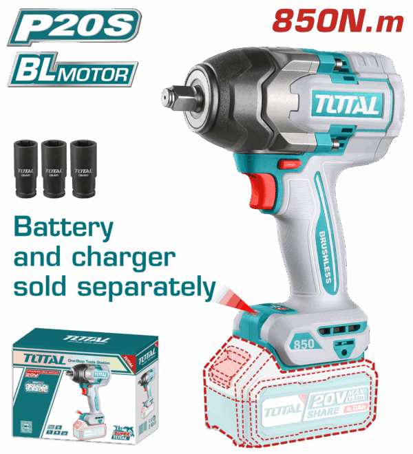 PISTOLA IMPACTO INALAMBRICA 1/2 20V 850 NM BATERIA Y CARGADOR SE VENDEN POR SEPARADO SUPER TOTAL (TIWLI20851)