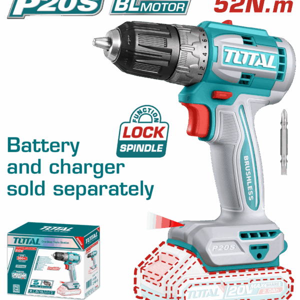 TALADRO INALAMBRICO 3/8" 20V 52 N.M CARGADOR Y BATERIA NO INCLUIDO SUPER TOTAL (TDLI204531)