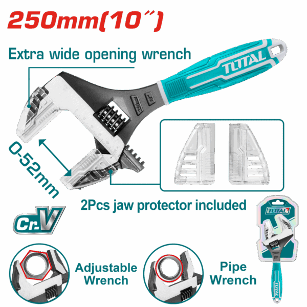 LLAVE AJUSTABLE 10" ENCAUCHETADA  2 EN 1 INDUSTRIAL SUPER TOTAL (THT10210G)